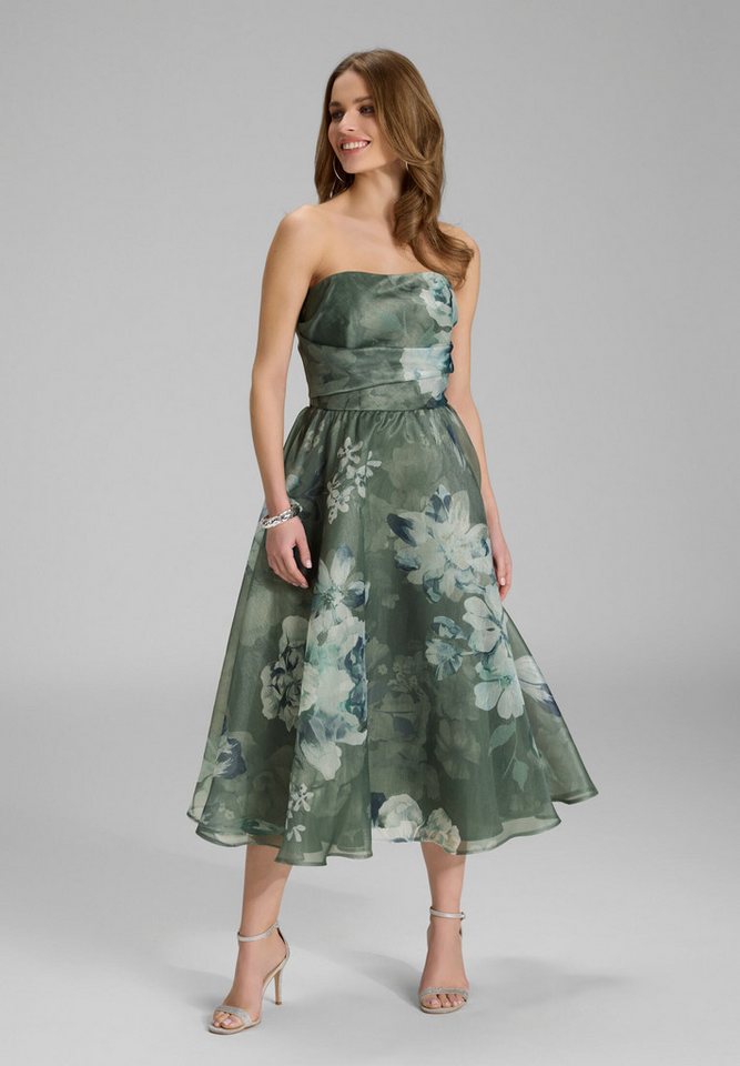 SWING Cocktailkleid - Korsage Kleid aus bedrucktem Organza Taillierter Schnitt mit Rock in A-Linie von SWING