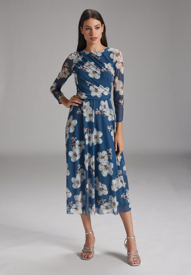 SWING Cocktailkleid - Midilanges Meshkleid mit 3/4-Arm Taillierte Schnitt mit fließendem Rock von SWING