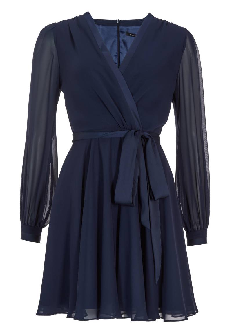 SWING - Cocktailkleid aus Chiffon mit Satin Kanten navy - Gr. - 32 von SWING