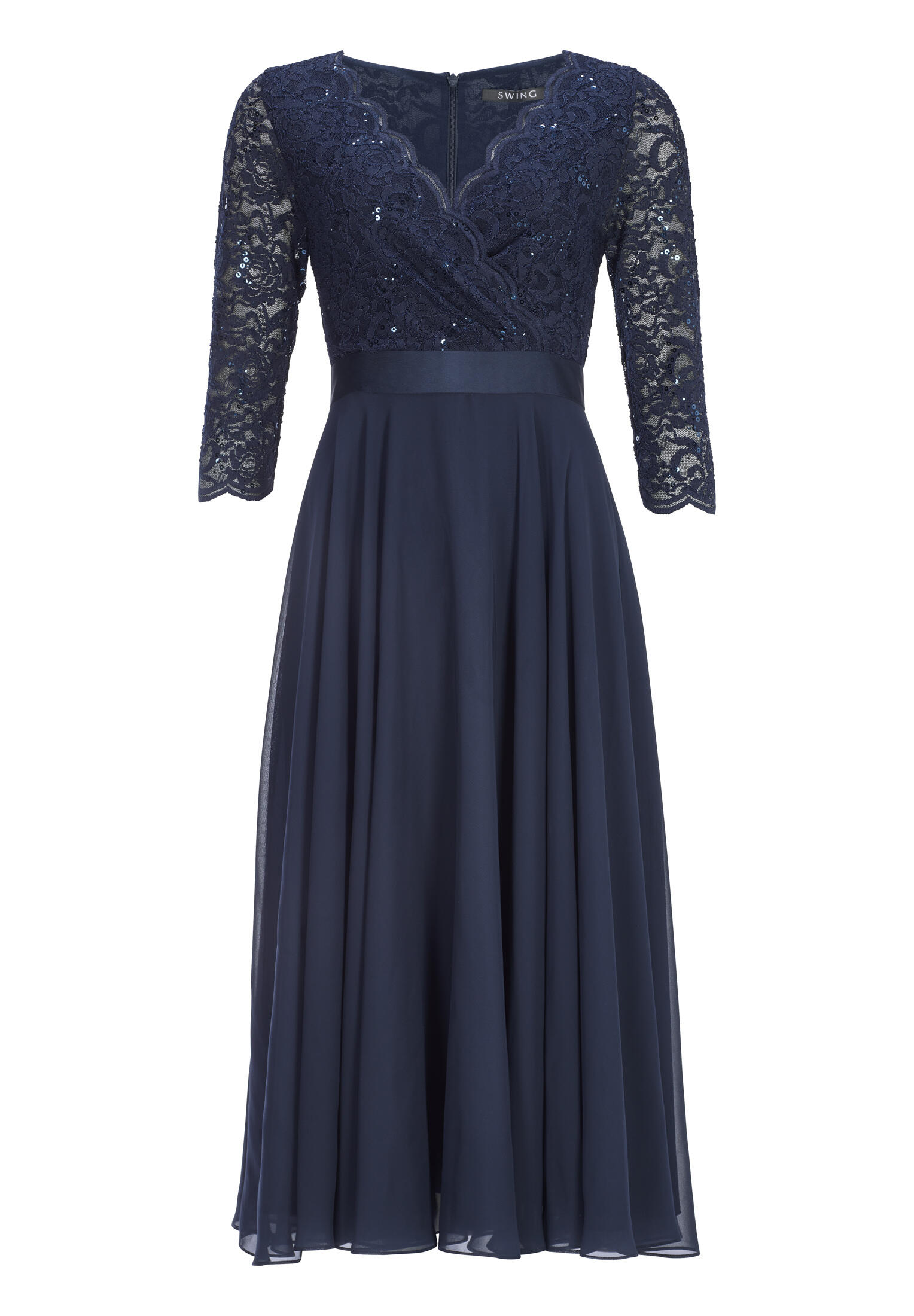 SWING - Cocktailkleid aus Material-Mix navy - Gr. - 48 von SWING