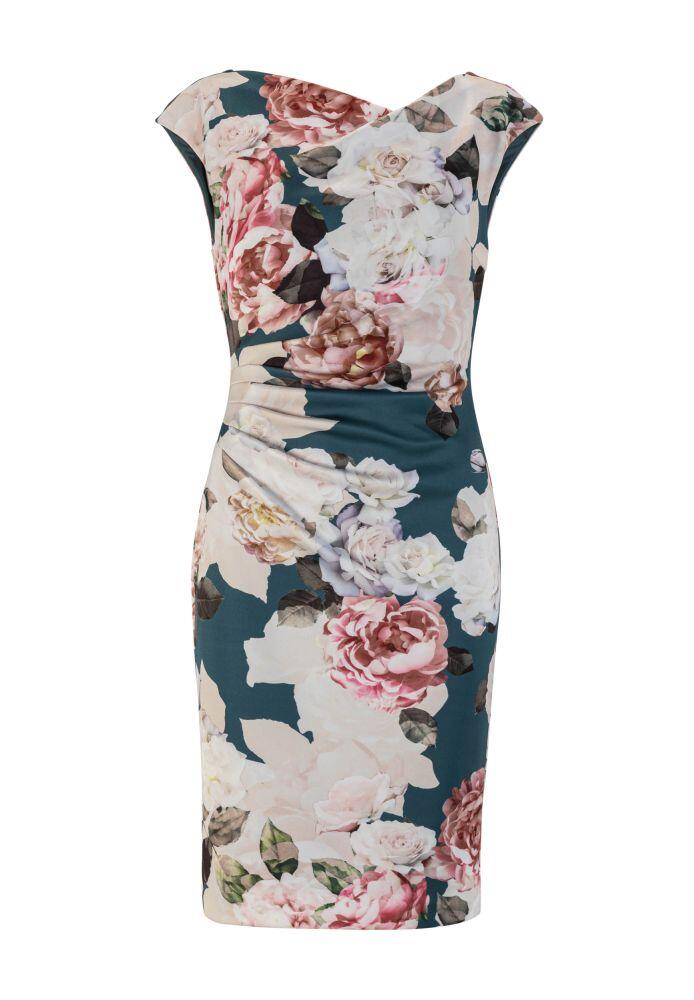 SWING - Cocktailkleid aus bedrucktem Scuba und Drapierung hydro / multi - Gr. - 46 von SWING