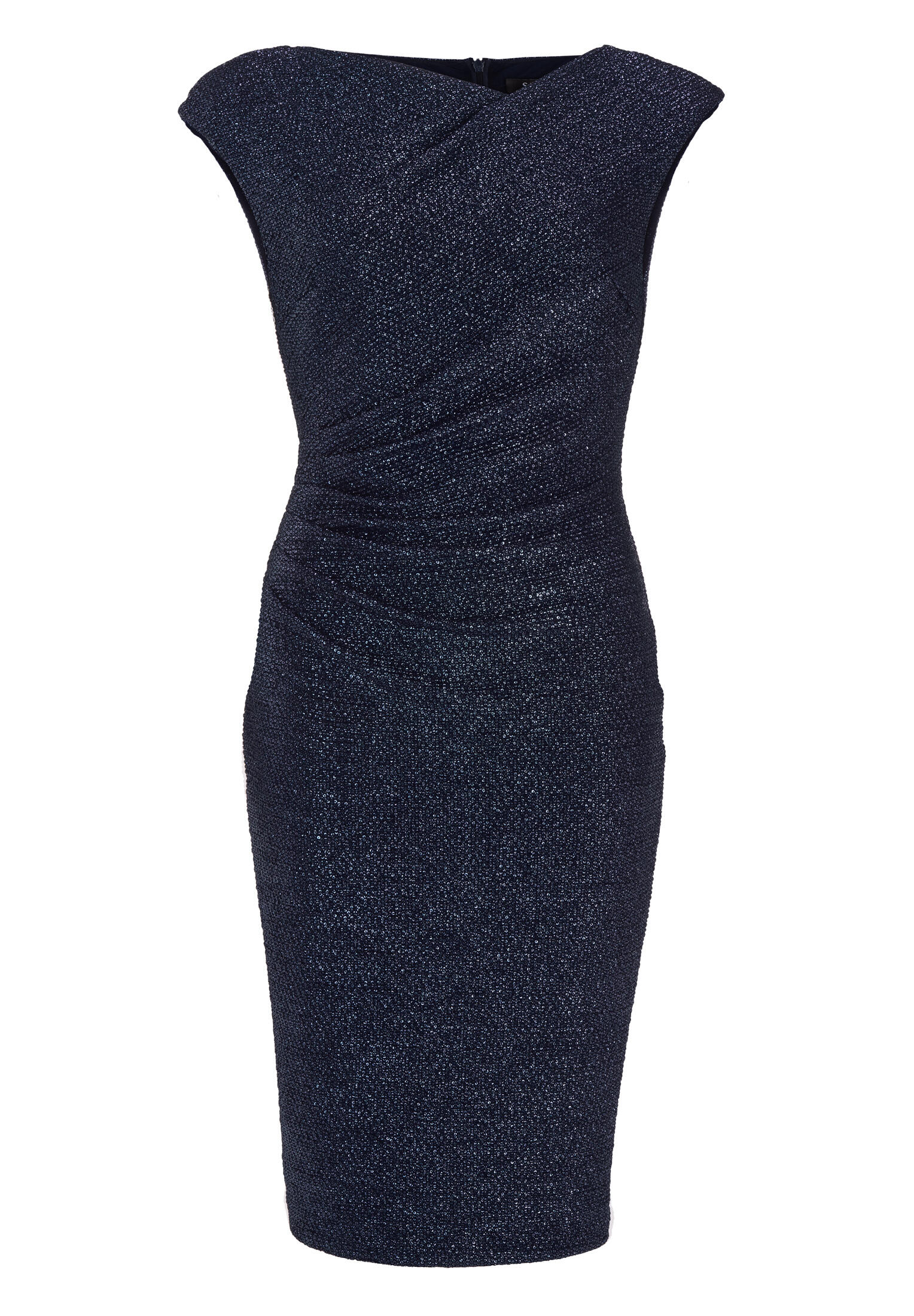 SWING - Cocktailkleid aus foliertem Jersey in Bouclé Optik mit Drapierungen navy - Gr. - 48 von SWING