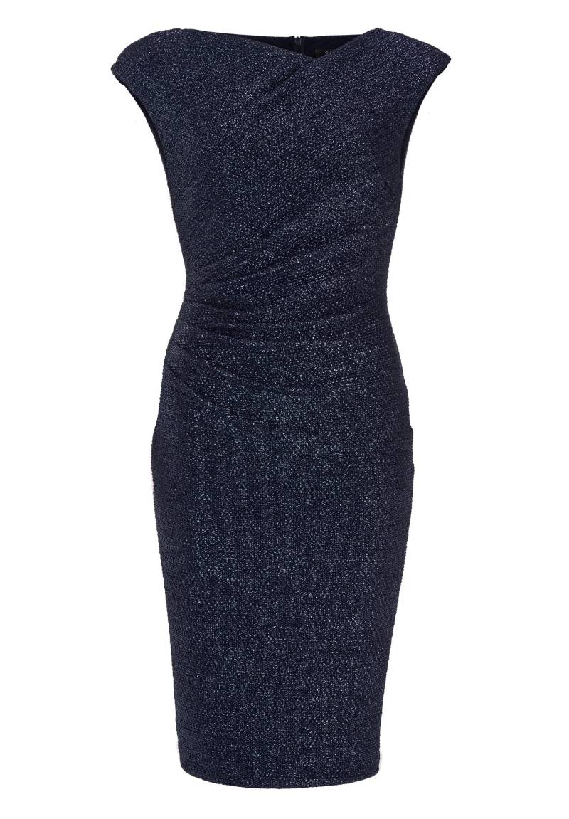 SWING - Cocktailkleid aus foliertem Jersey in Bouclé Optik mit Drapierungen navy - Gr. - 48 von SWING