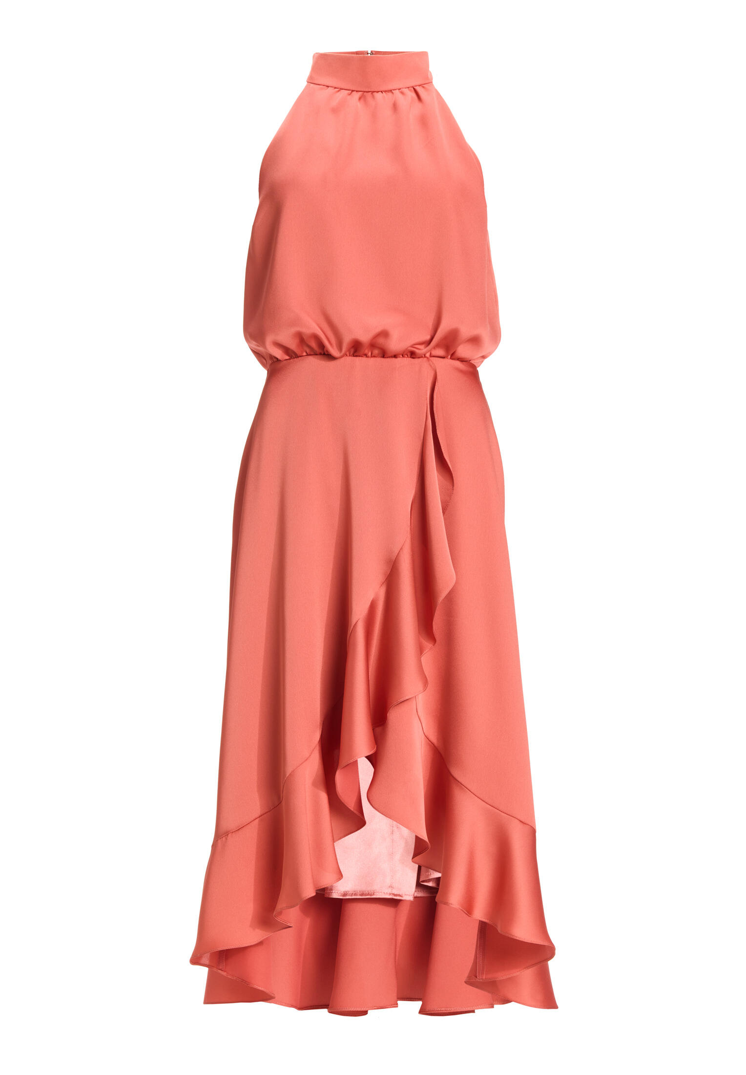 SWING - Cocktailkleid aus nachhaltigem Satin mit Volant am Saum terracotta - Gr. - 38 von SWING