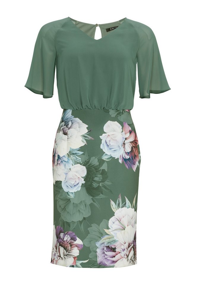 SWING Cocktailkleid - elegantes Kleid aus Material-Mix - Etuikleid Blumenmuster von SWING