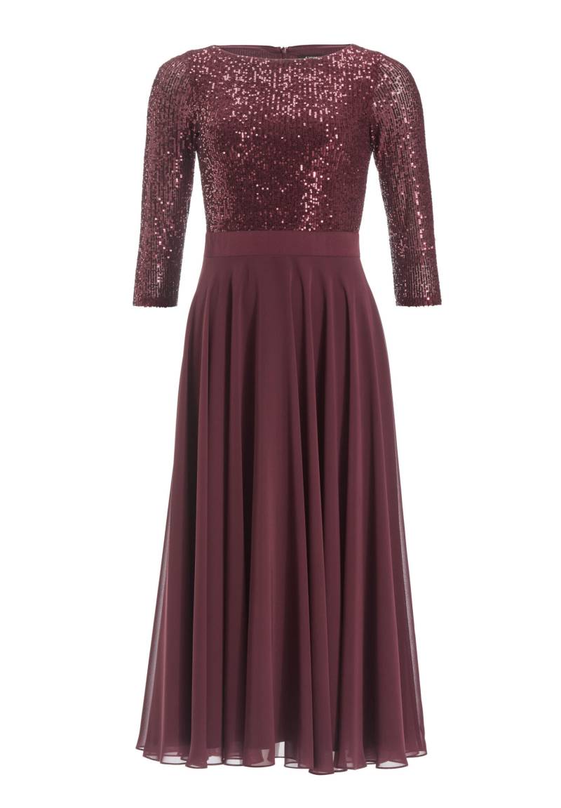 SWING - Cocktailkleid in Midi Länge mit Top aus elastischer Paillette und Tellerrock in Chiffon merlot - Gr. - 38 von SWING