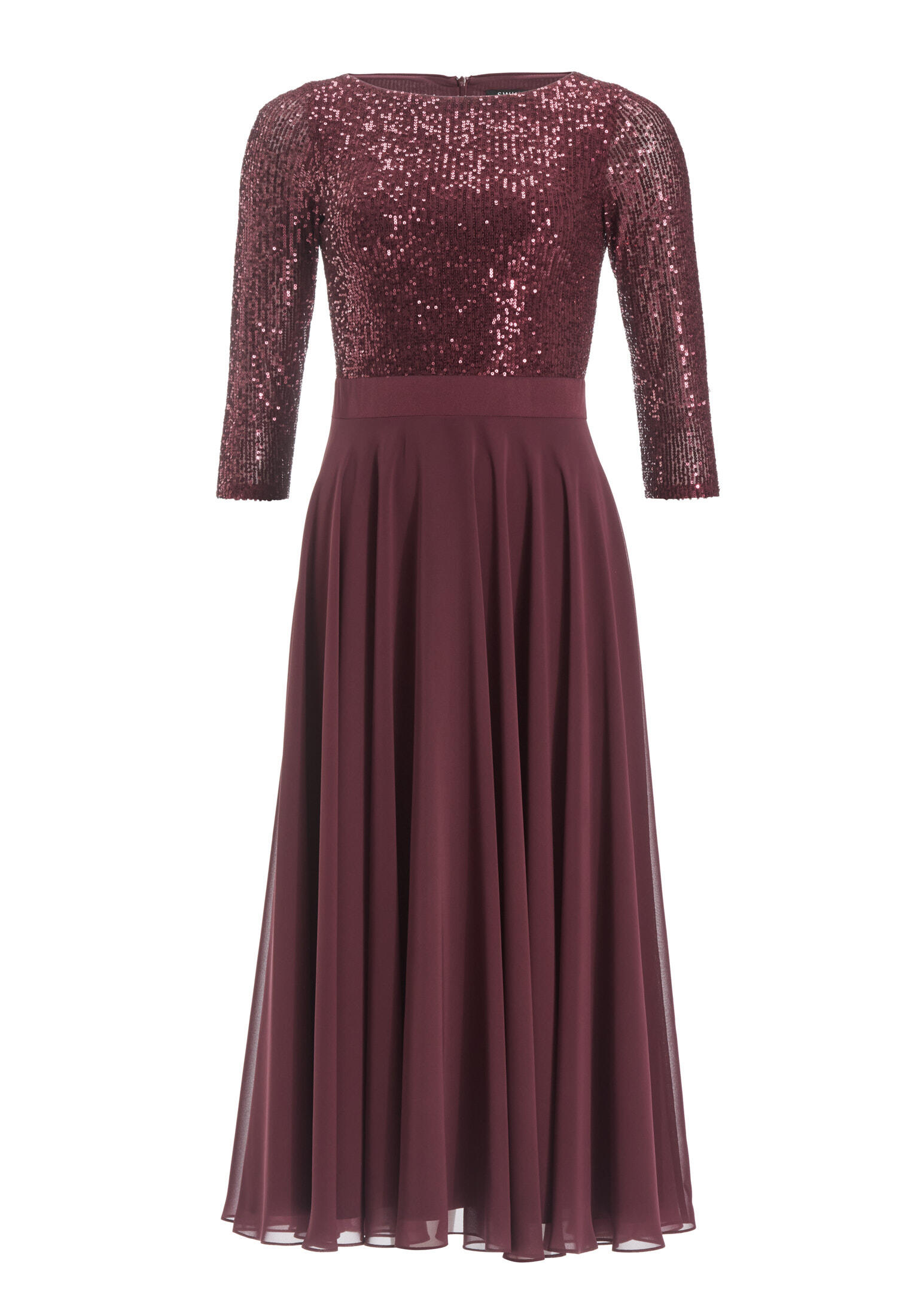 SWING - Cocktailkleid in Midi Länge mit Top aus elastischer Paillette und Tellerrock in Chiffon merlot von SWING