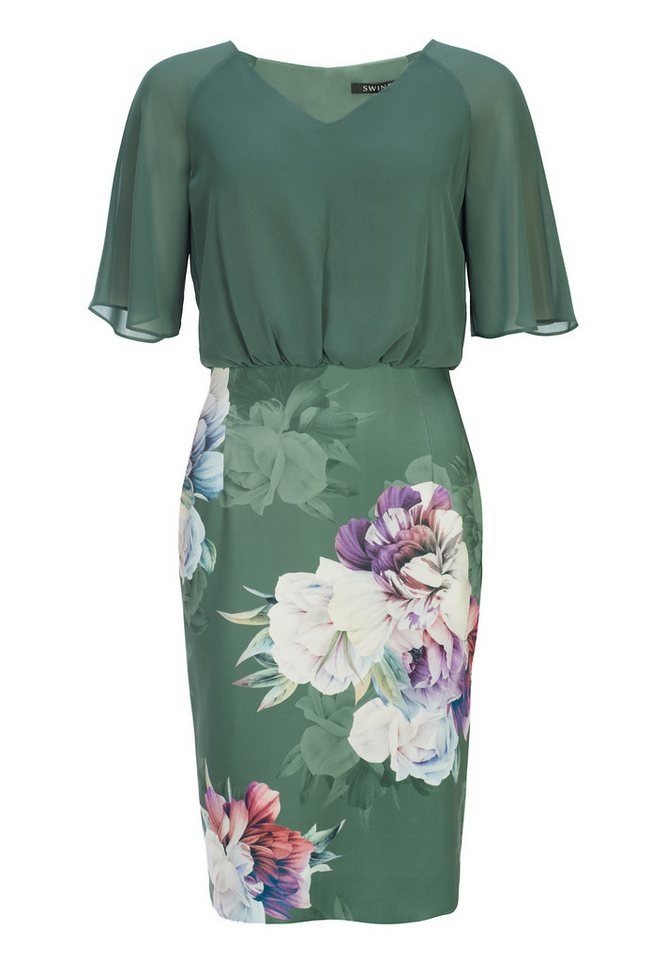 SWING Cocktailkleid - mit Blumenprint - Midikleid -mit blusigem Oberteil von SWING