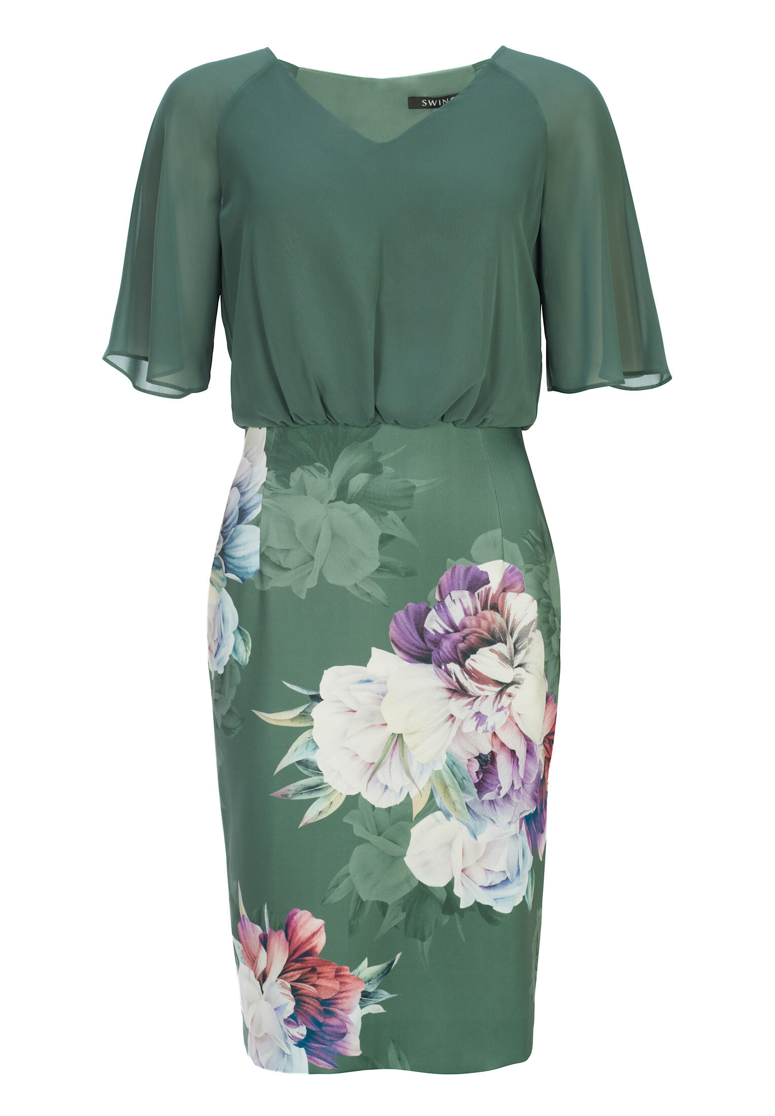 SWING - Cocktailkleid mit Scubarock moss green / multi - Gr. - 38 von SWING