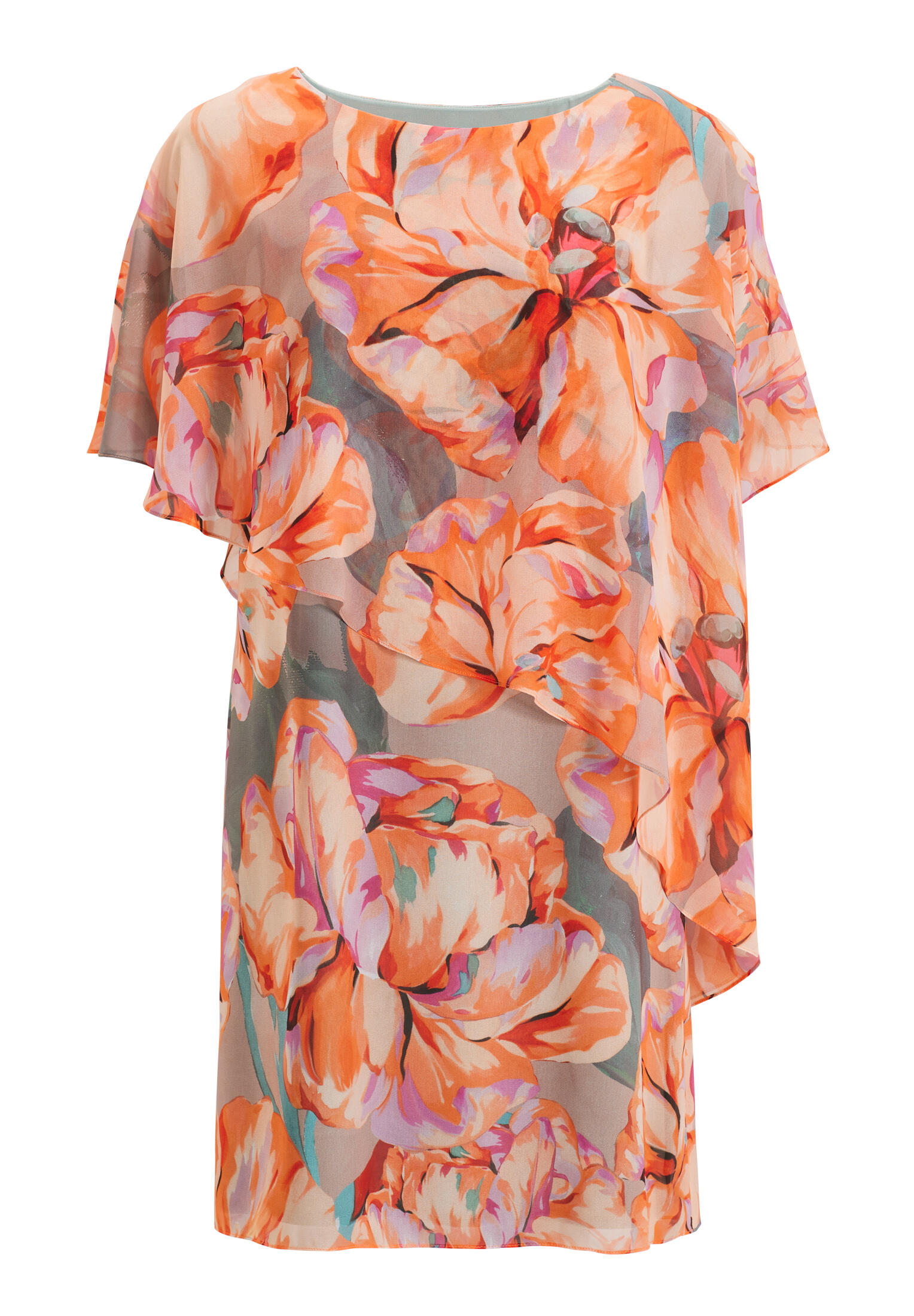 SWING - Curve / Cocktailkleid mit Überwurf burned orange / multi - Gr. - 52 von SWING