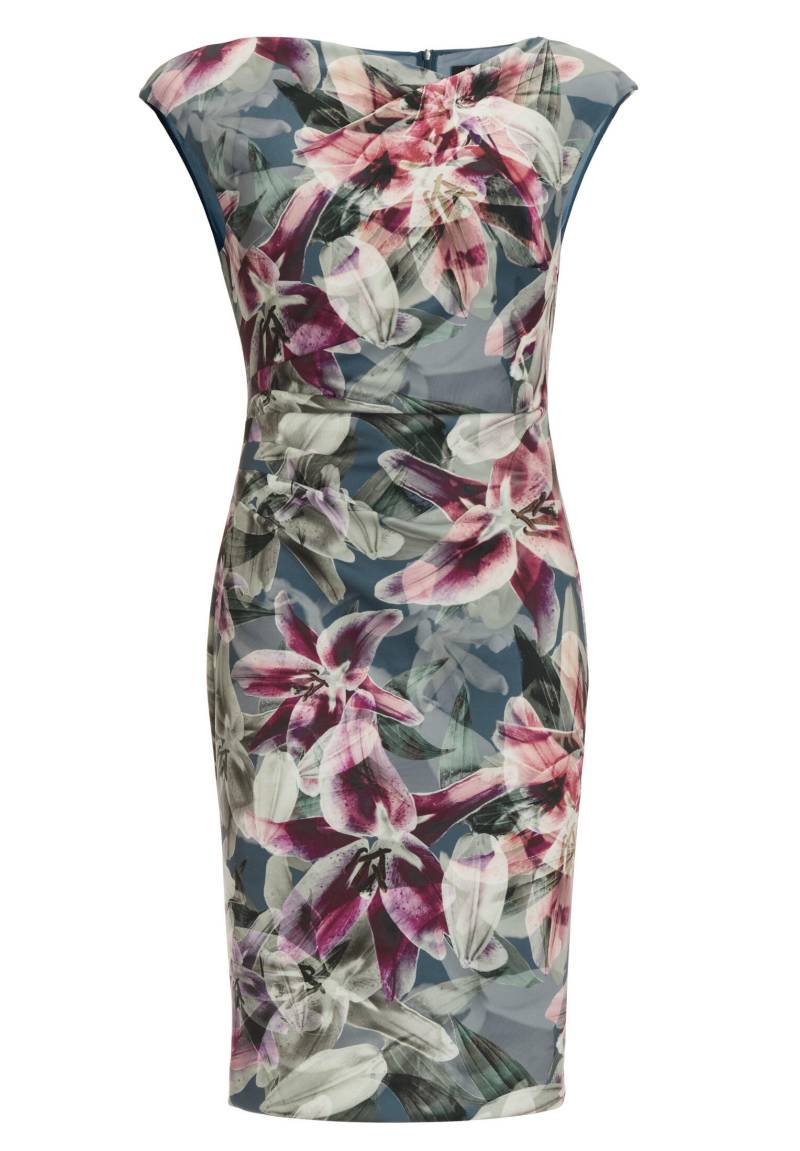 SWING - Etui Kleid aus bedrucktem Scuba mit Drapierung timeless blue / multi - Gr. - 42 von SWING