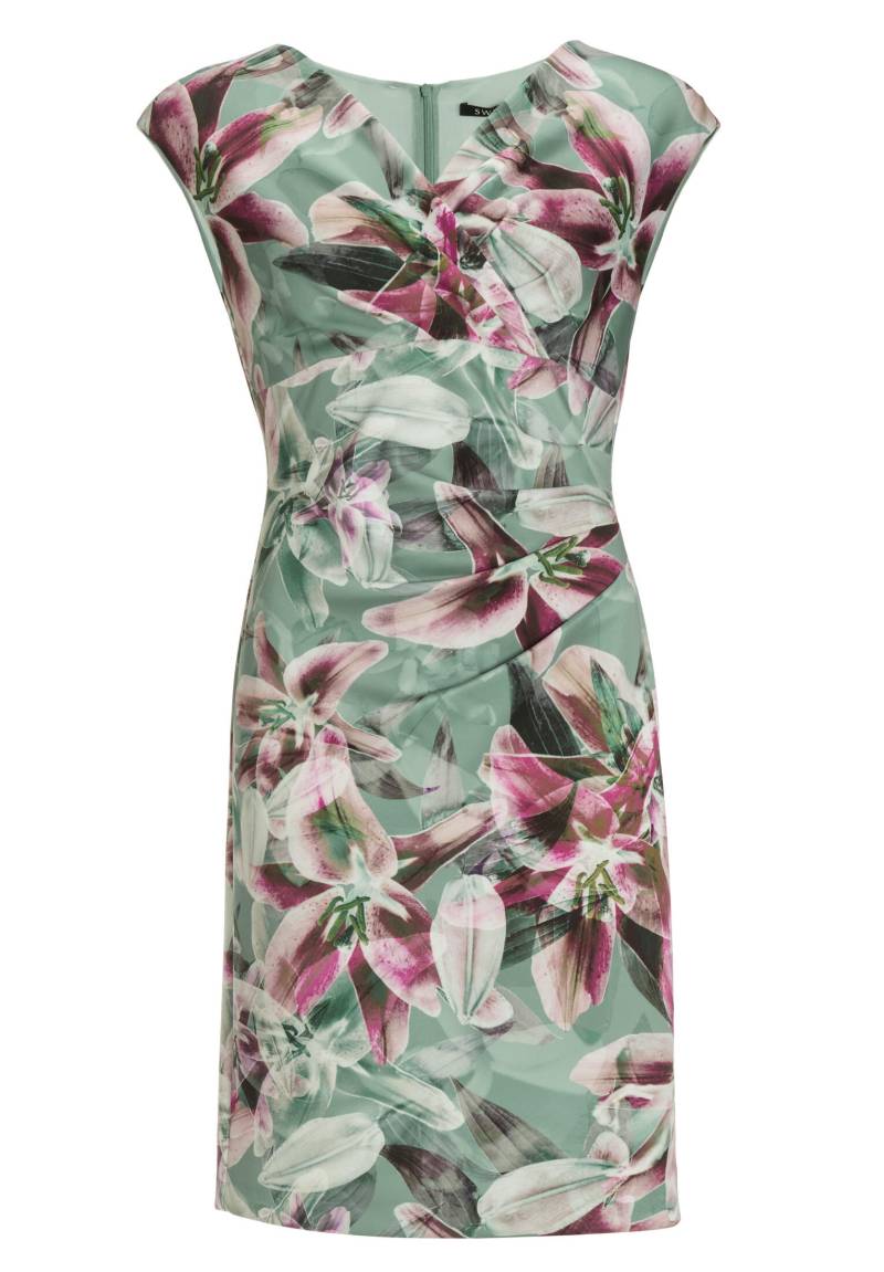 SWING - Etui Kleid aus bedrucktem Scuba mit Wickel-Ausschnitt pistachio green / multi - Gr. - 34 von SWING
