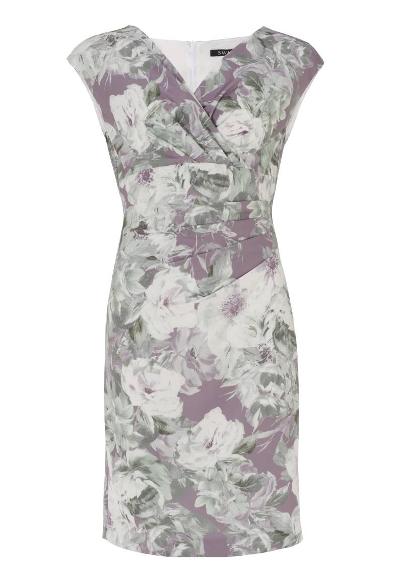 SWING - Etui Kleid aus leichtem Scuba mit Blumendruck und Drapierung mauve purple / multi - Gr. - 46 von SWING