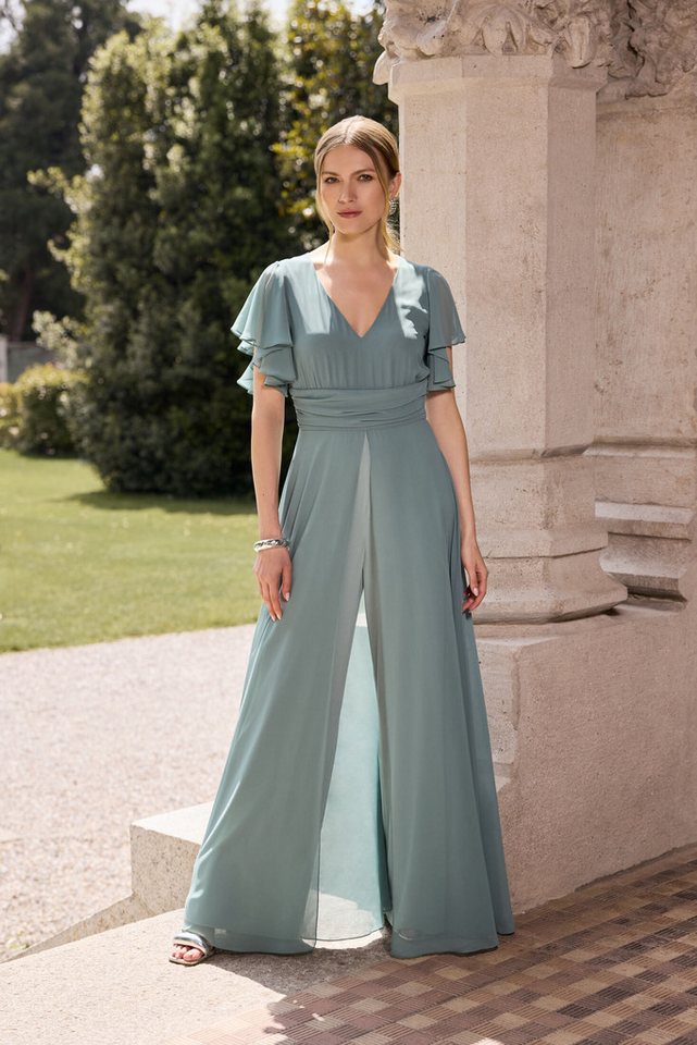 SWING Jumpsuit - Chiffon Jumpsuit mit Überrock und Volantärmeln Oberteil in figurbetonter Passform von SWING