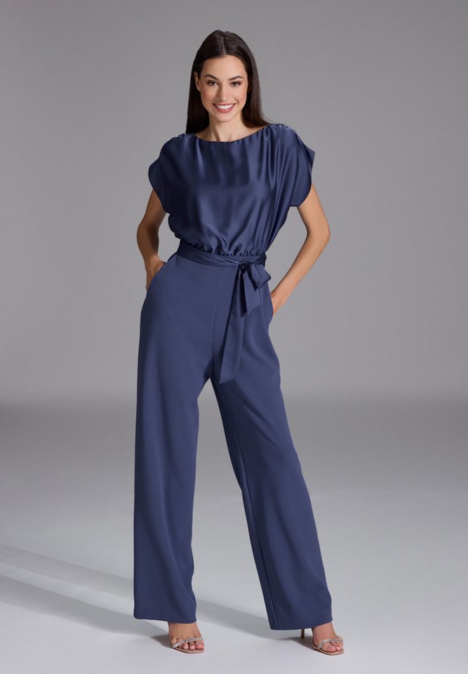 SWING Jumpsuit - Jumpsuit aus Material-Mix Oberteil in lockerer Passform mit gerade geschnittener Hose von SWING
