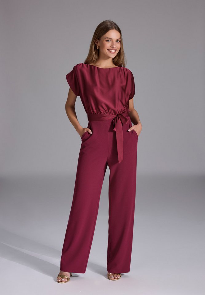 SWING Jumpsuit - Jumpsuit aus Material-Mix Oberteil in lockerer Passform mit gerade geschnittener Hose von SWING