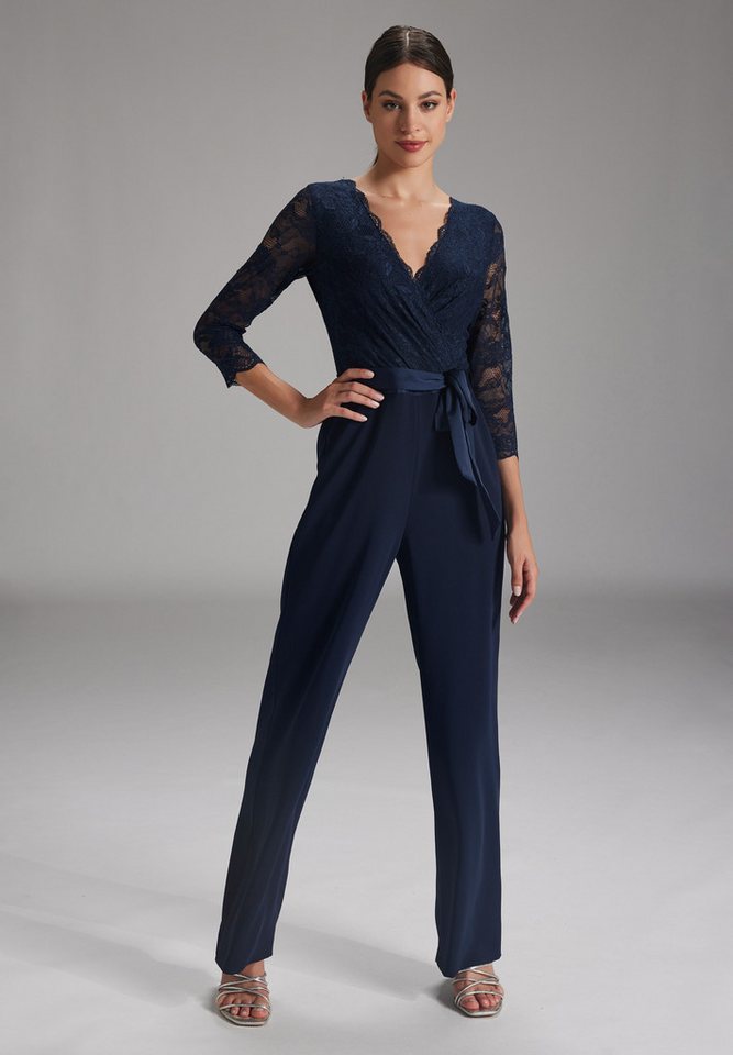 SWING Jumpsuit - Jumpsuit mit 3/4 Arm aus feiner Spitze Oberteil in figurbetonter Passform mit gerade geschnittener Hose von SWING
