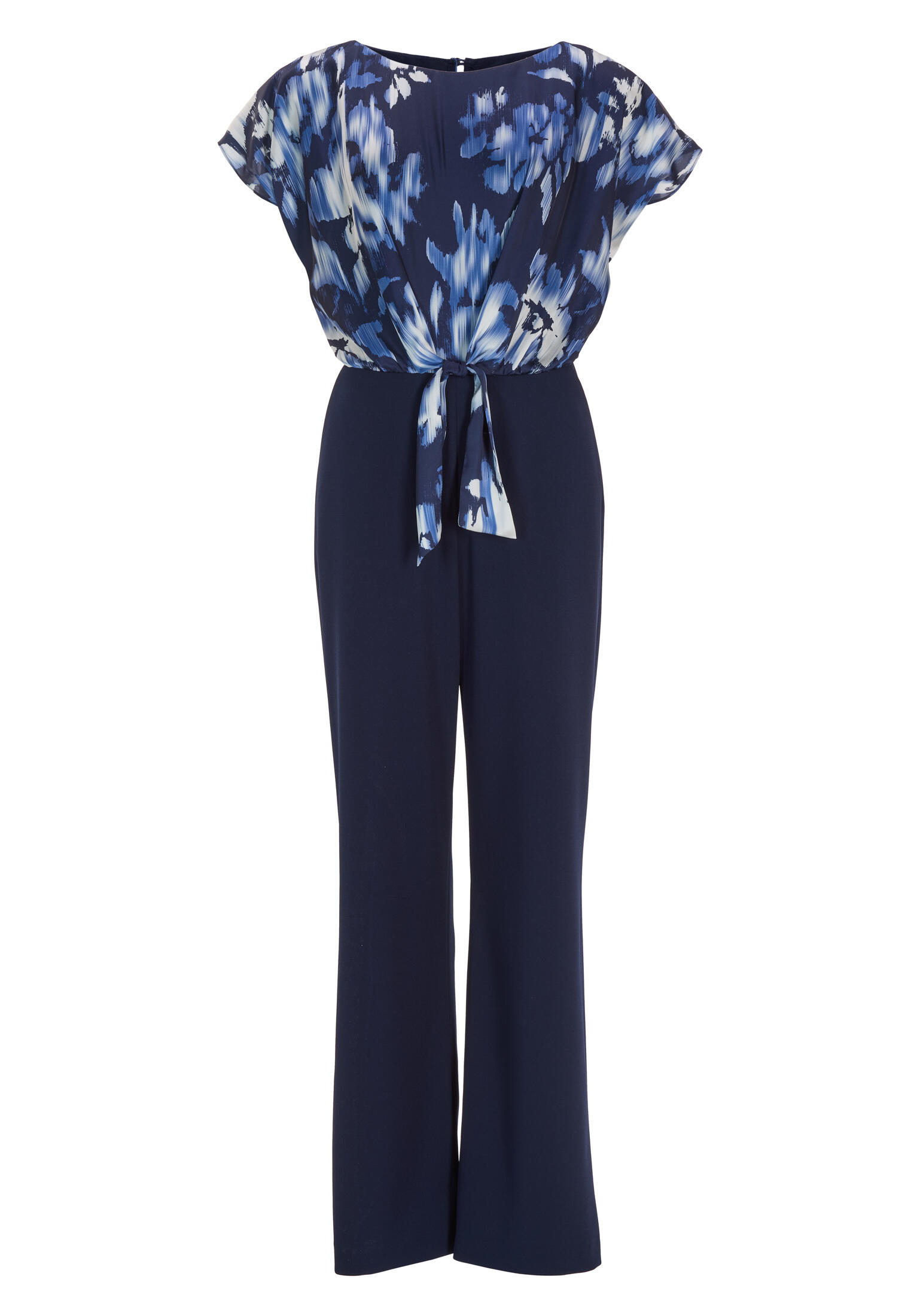 SWING - Jumpsuit mit bedrucktem Satin Top und Knoten Detail navy - Gr. - 36 von SWING