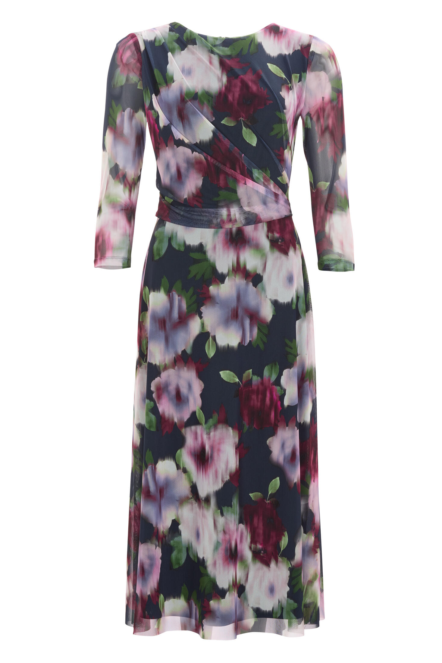 SWING - Midi Kleid aus bedrucktem Mesh mit Drapierung im Oberteil navy / ruby red - Gr. - 46 von SWING