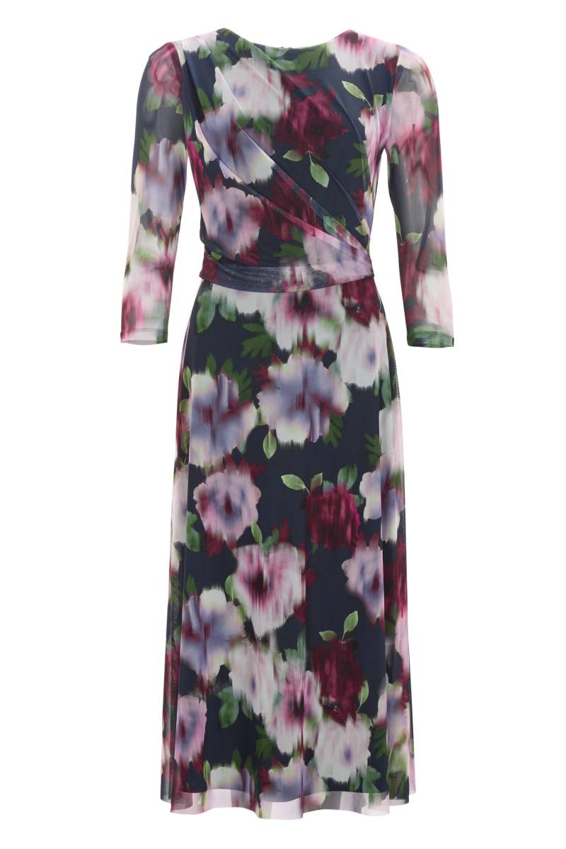 SWING - Midi Kleid aus bedrucktem Mesh mit Drapierung im Oberteil navy / ruby red - Gr. - 48 von SWING