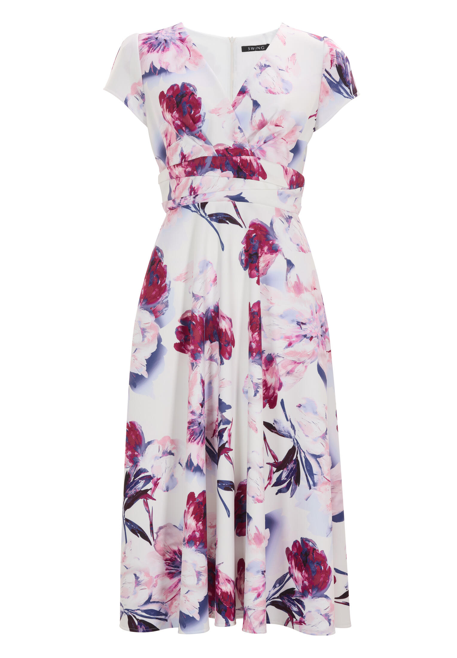 SWING - Midi Kleid aus bedrucktem Scuba ivory / ruby red - Gr. - 36 von SWING