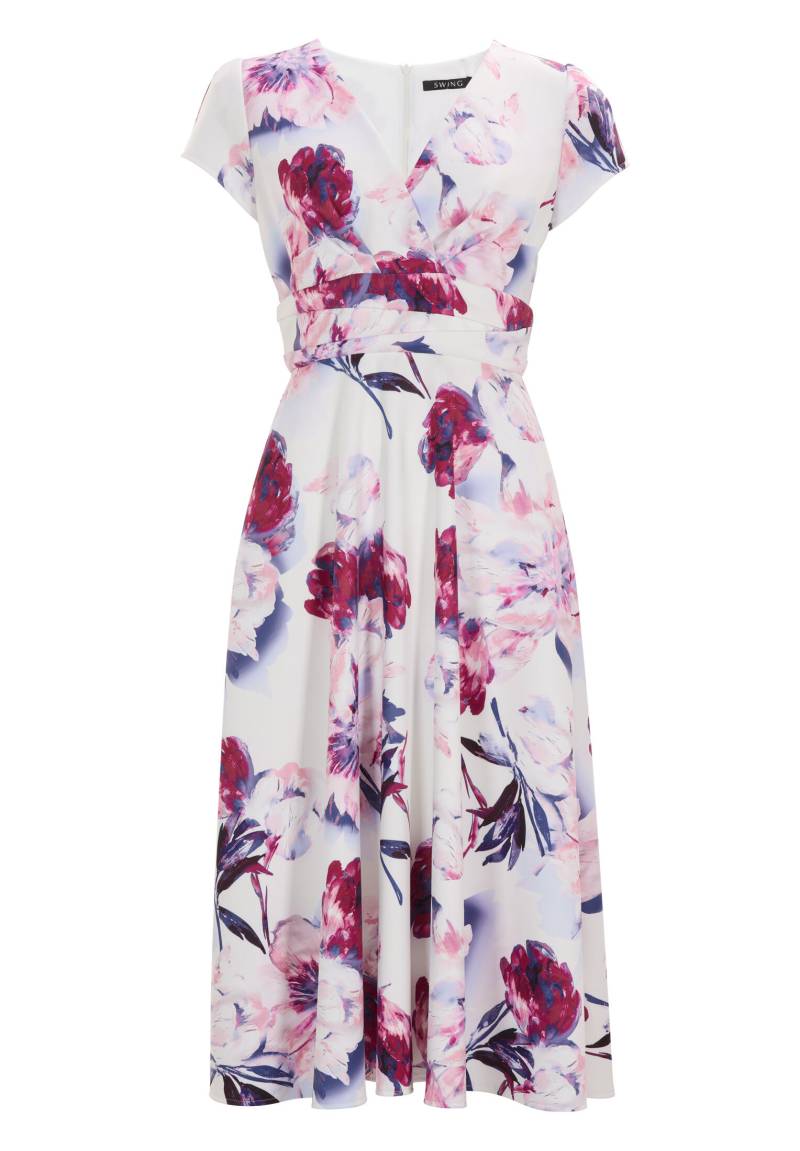 SWING - Midi Kleid aus bedrucktem Scuba ivory / ruby red - Gr. - 36 von SWING