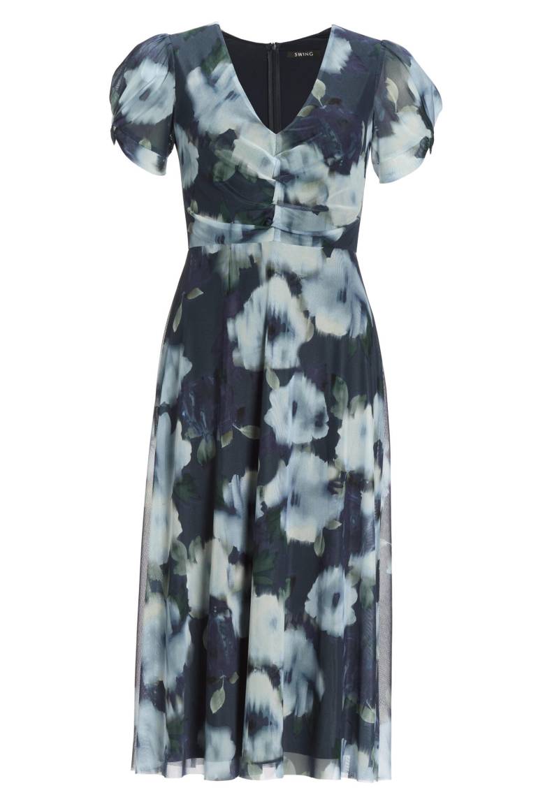 SWING - Midi Kleid mit Ärmel aus Mesh mit Ikat Druck navy / multi - Gr. - 36 von SWING