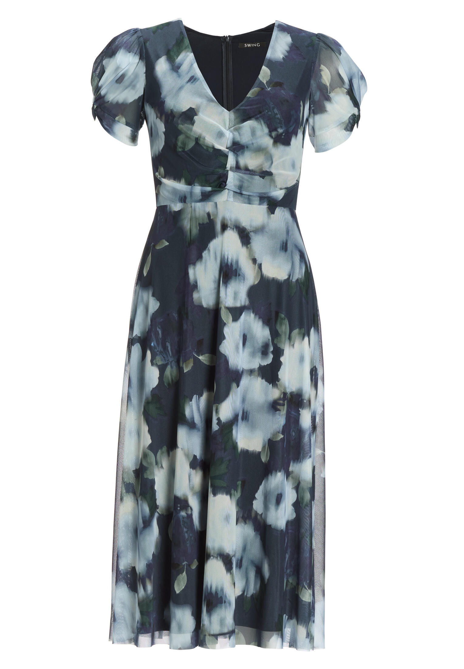 SWING - Midi Kleid mit Ärmel aus Mesh mit Ikat Druck navy / multi von SWING