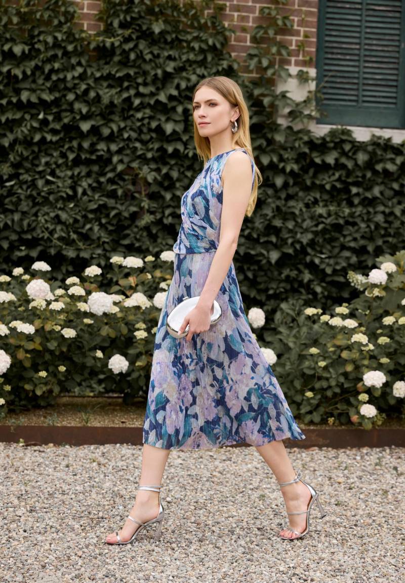 SWING - Midi Kleid mit diagonaler Drapierung aus bedrucktem Plissee Jersey mauve / multi - Gr. - 46 von SWING