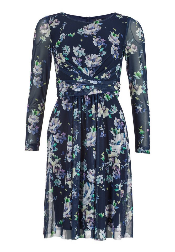 SWING Midikleid - Blumiges Kleid mit Knotendetail - luftiges Anlasskleid geblümt von SWING