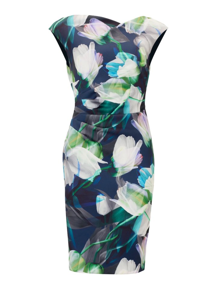 SWING Minikleid Drapiertes Etuikleid mit Print - Regular Fit von SWING