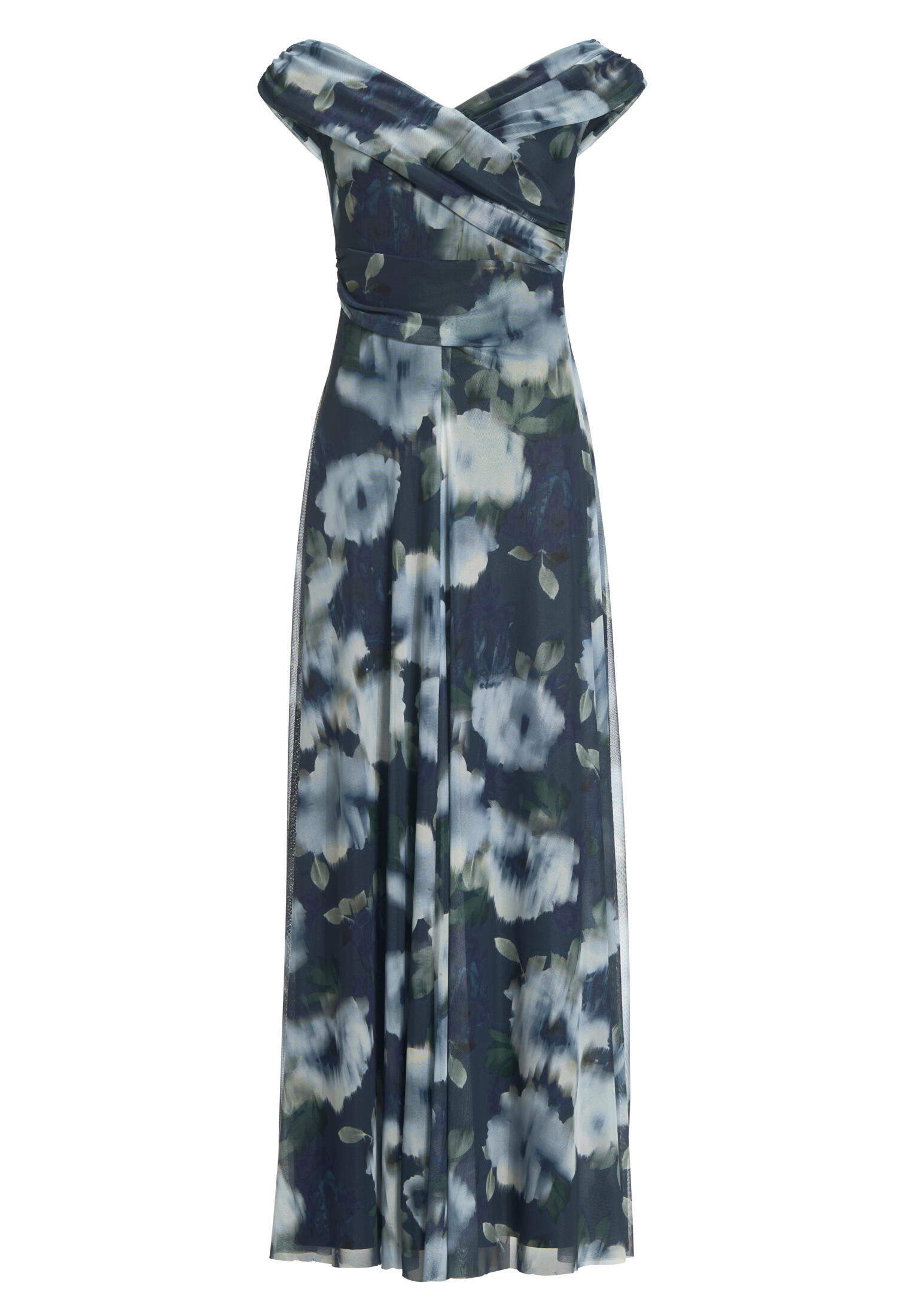 SWING - Robiges Abendkleid aus Mesh mit Ikat Druck und Drapierung navy / multi - Gr. - 48 von SWING