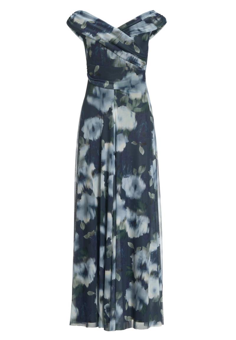 SWING - Robiges Abendkleid aus Mesh mit Ikat Druck und Drapierung navy / multi - Gr. - 48 von SWING