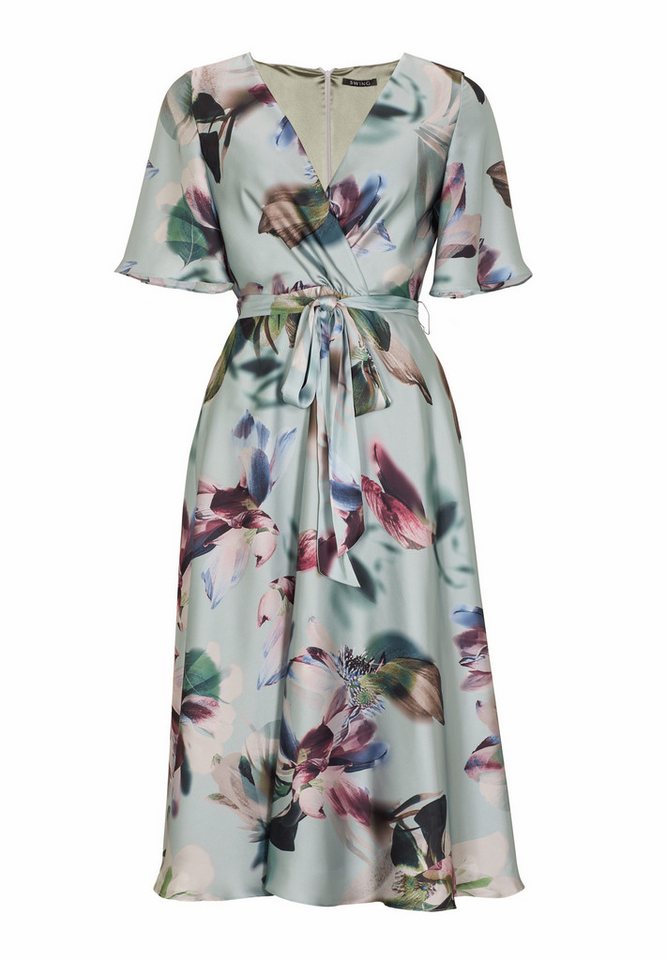 SWING Satinkleid - Kleid kurzarm Anlasskleid - Midikleid aus Satin mit Blumendruck von SWING