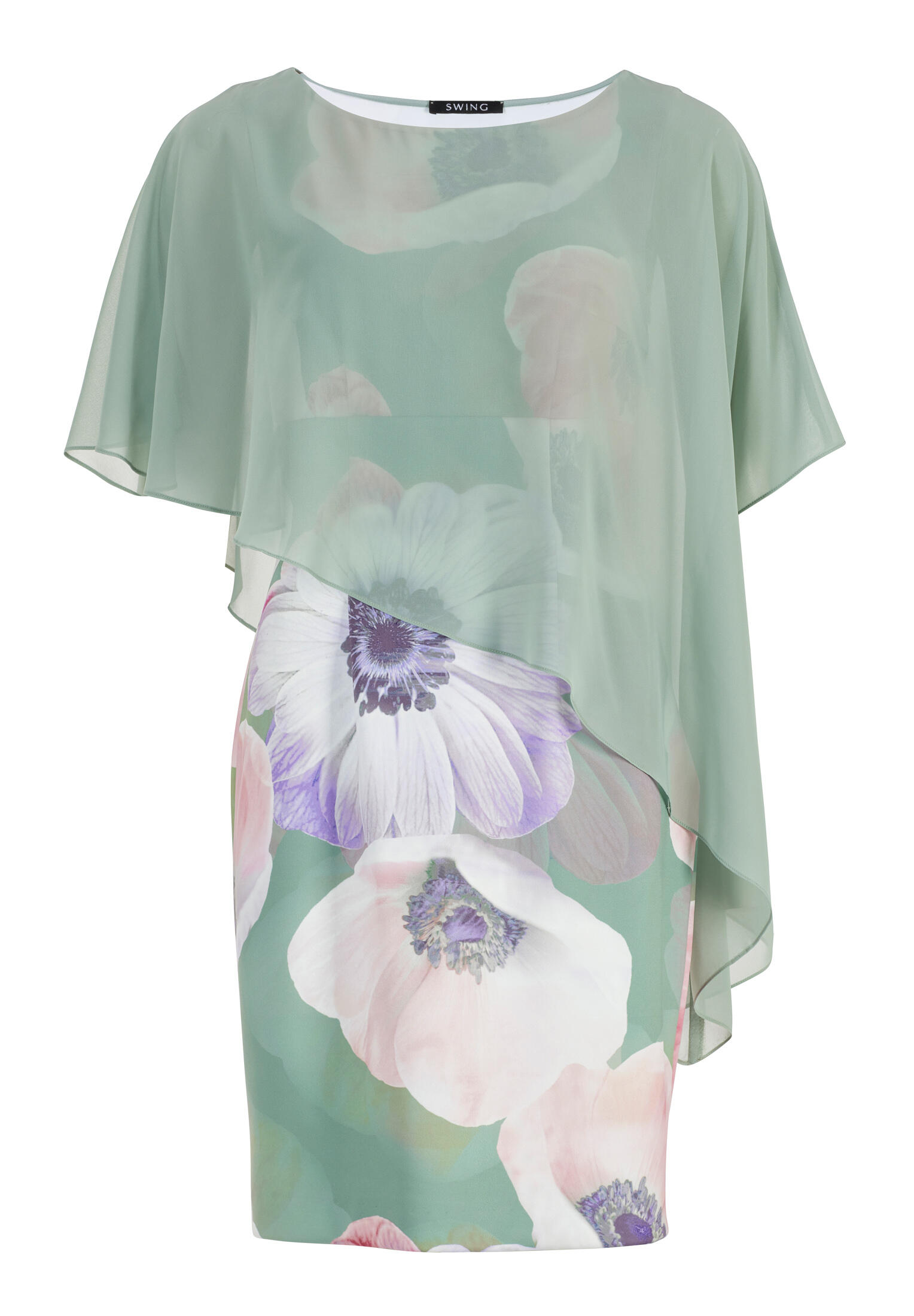 SWING - Scuba-Kleid mit Chiffon-Überwurf soft green / multi - Gr. - 40 von SWING