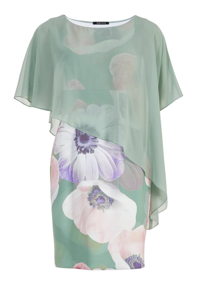SWING - Scuba-Kleid mit Chiffon-Überwurf soft green / multi - Gr. - 40 von SWING