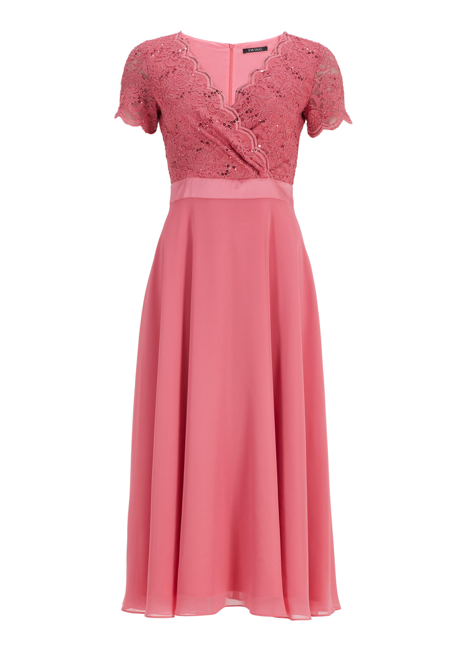 SWING - Spitzen-Chiffon-Kleid mit Taillenband melon pink - Gr. - 40 von SWING