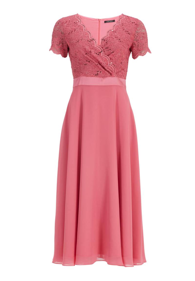 SWING - Spitzen-Chiffon-Kleid mit Taillenband melon pink - Gr. - 46 von SWING