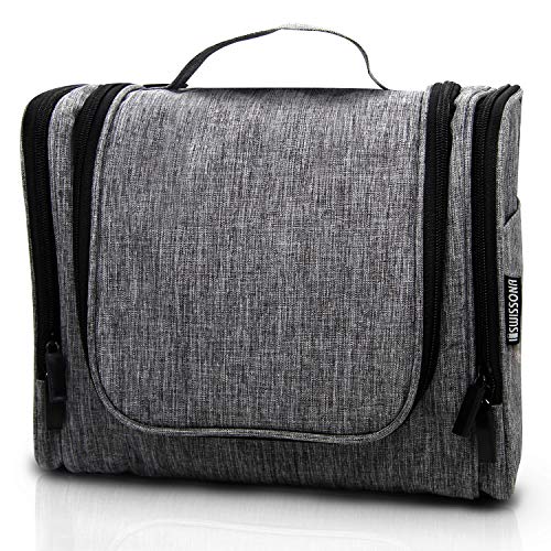 SWISSONA Kulturbeutel, Kulturtasche zum Aufhängen für Damen, Herren, Kinder, großzügige Waschtasche für Reisen + Freizeit, inkl. Kosmetikspiegel und 1-Liter-Transparenttasche, 7 Liter Stauraum Grau von SWISSONA