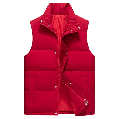 SWJGLITTR Herren Casual Steppweste Baumwolle Gepolstert Stehkragen Dicke Mäntel Outdoor Ärmellos Warm Winter Weste, Rot/Ausflug, einfarbig (Getaway Solids), 8XL von SWJGLITTR