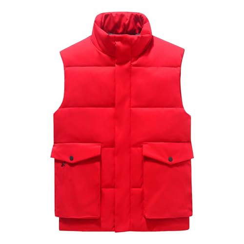 SWJGLITTR Herren Fleece-gefütterte ärmellose Jacke Stehkragen lässige gepolsterte Weste Mantel Sport Laufen Freizeitwesten Outwear, Rot/Ausflug, einfarbig (Getaway Solids), 4XL von SWJGLITTR