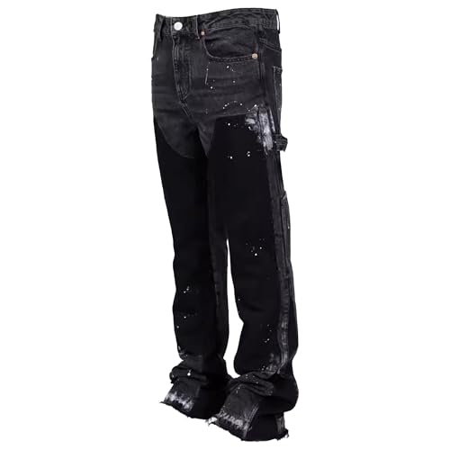 SWJGLITTR Herren Stacked Flared Jeans Y2K Streetwear Loose Fit Denim Pants Stacked Flared Hip Hop Jeans, Schwarz, Mittel von SWJGLITTR