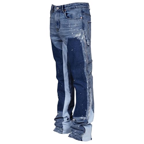 SWJGLITTR Herren Stacked Flared Jeans Y2K Streetwear Loose Fit Denim Pants Stacked Flared Hip Hop Jeans, Wathet, Mittel von SWJGLITTR