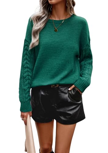 Damen Pullover Elegant Strickpullover Winter Rundhals Strickpulli Christmas Sweater Warm Oberteile Langarm Langarmshirt Grün XL von SWOAMER