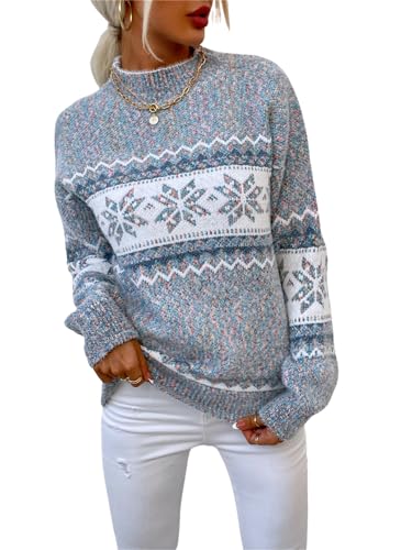 SWOAMER Damen Weihnachtspullover Schneeflocken Weihnachten Strickpullover mit Stehkragen Warmer Pullover Winter Elegant Christmas Pullover Winter Outfit Sweater Winter Pullis Dunkelgrau S von SWOAMER