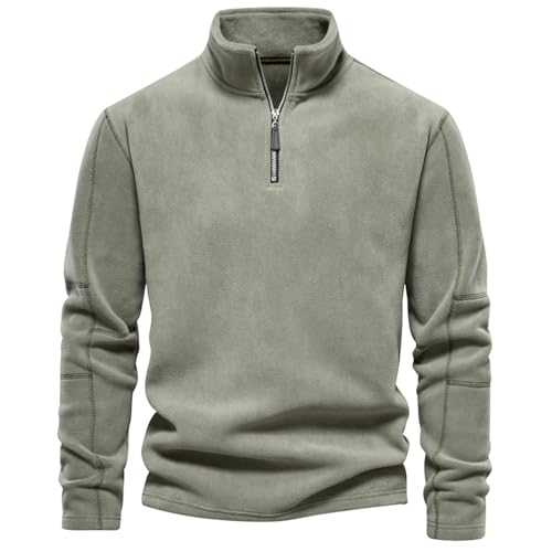 SWOAMER Herren Fleece Pullover Warm Microfleece Kapuzenpullover mit 1/4 Zipper Männer Fleecepullover Outdoor Sweatshirt Grün M von SWOAMER