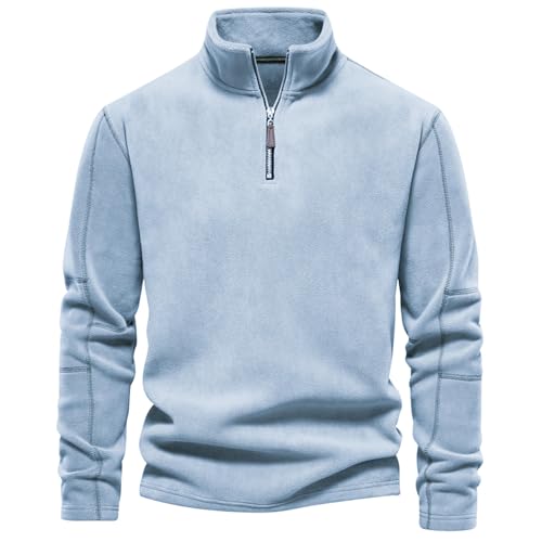 SWOAMER Herren Fleece Pullover Warm Microfleece Kapuzenpullover mit 1/4 Zipper Männer Fleecepullover Outdoor Sweatshirt Hellblau XXL von SWOAMER