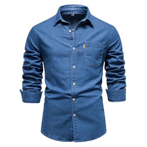 SWOAMER Herren Jeanshemd Denim Langarmhemd Cowboy Style Shirt Casual Männer Freizeit Hemd mit Button Down Kragen 6019Mittelblau L von SWOAMER