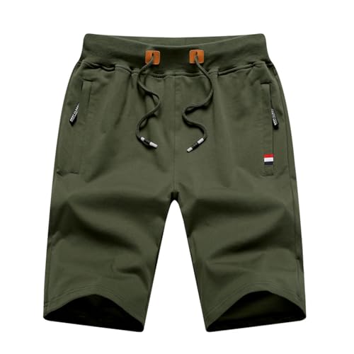 SWOAMER Herren Shorts Kurze Sporthose Baumwolle Sommer Hose Kurz Jogginghosen mit Reißverschluss Armeegrün 6XL von SWOAMER