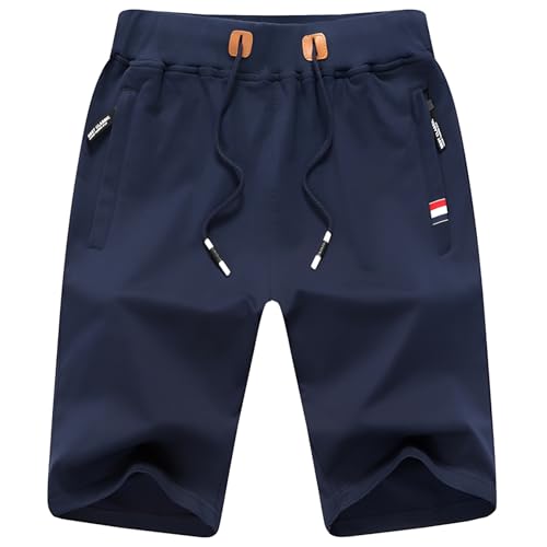 SWOAMER Herren Shorts Kurze Sporthose Baumwolle Sommer Hose Kurz Jogginghosen mit Reißverschluss Dunkelblau 5XL von SWOAMER